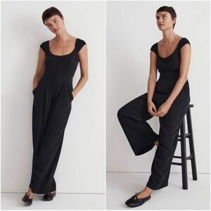 Madewell Jumpsuit Cap-Sleeve Crop Wide-Leg Pockets True Black 4 NWT New